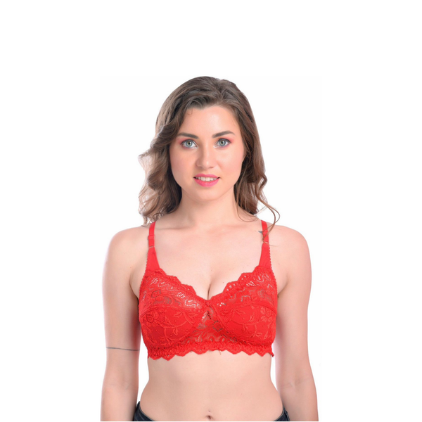Premium Fancy Full Coverage T-Shirt Bra Red Non-Padded Non-Wired Women India - Teenplus
