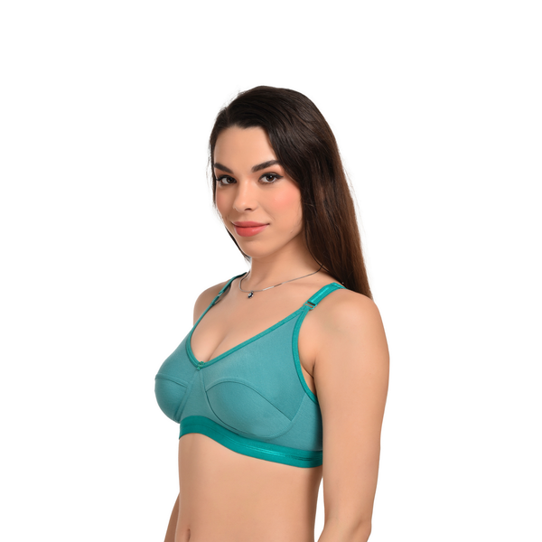 Full Coverage Seamed Bra Dark Green Non-Wired Everyday Comfort - Teenplus
