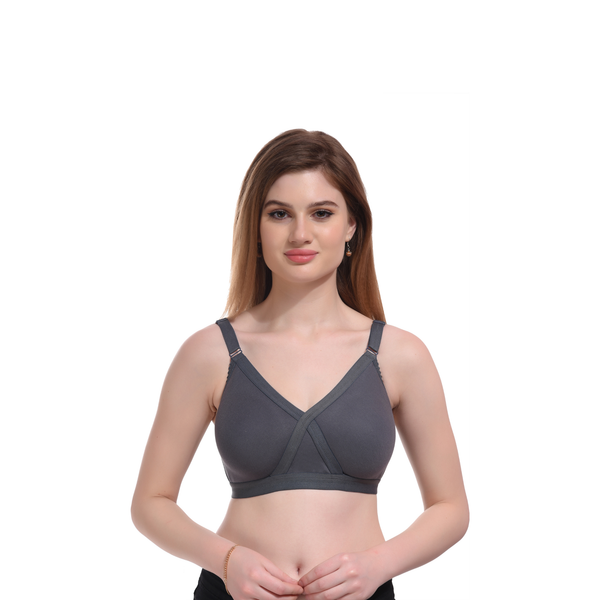 Womens Seamless Full Coverage Comfort Bra Grey Non-Wired Everyday Wear - Teenplus