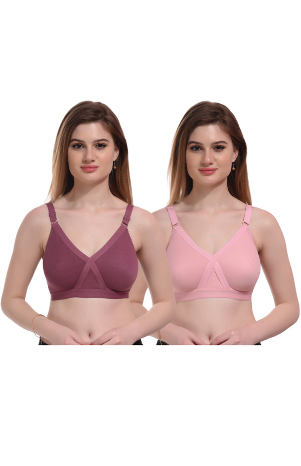 Premium Seamless T-Shirt Bra Combo Purple Pink Non-Wired Full Coverage - Teenplus