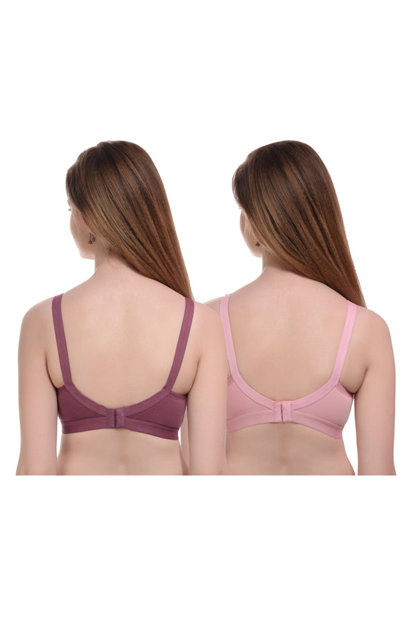 Premium Seamless T-Shirt Bra Combo – Purple & Pink, Non-Wired, Full Coverage hover