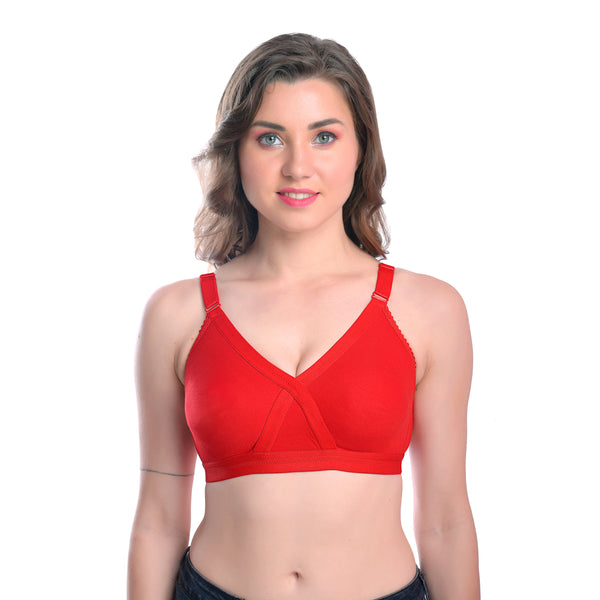 Womens Seamless Comfort Bra Red Wire-Free Full Coverage Everyday Wear - Teenplus