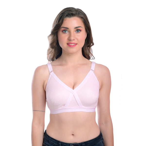 Womens Seamless Comfort Bra Light Pink Wire-Free Full Coverage Everyday Wear - Teenplus