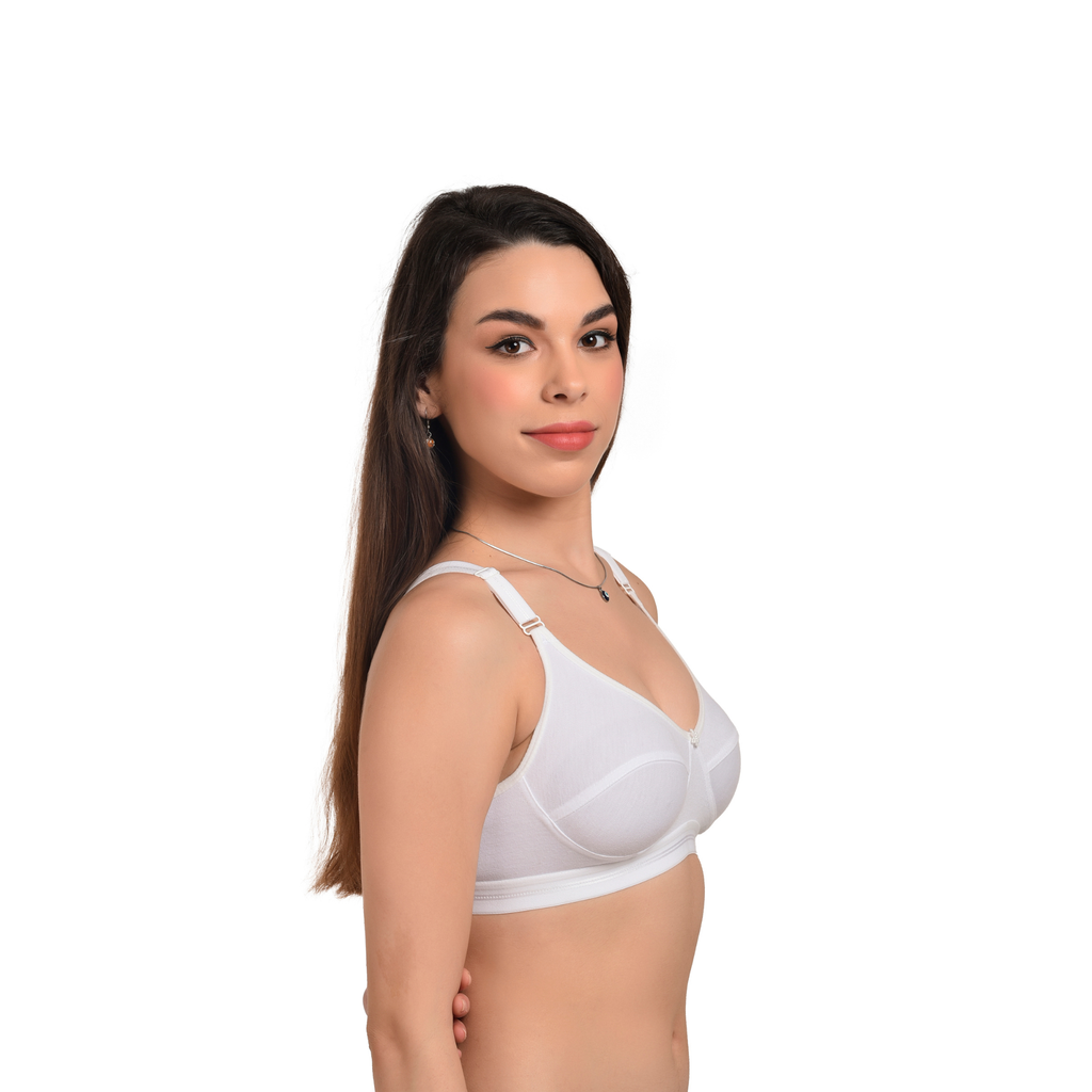 Full Coverage Seamed Bra White Non-Wired Everyday Comfort - Teenplus