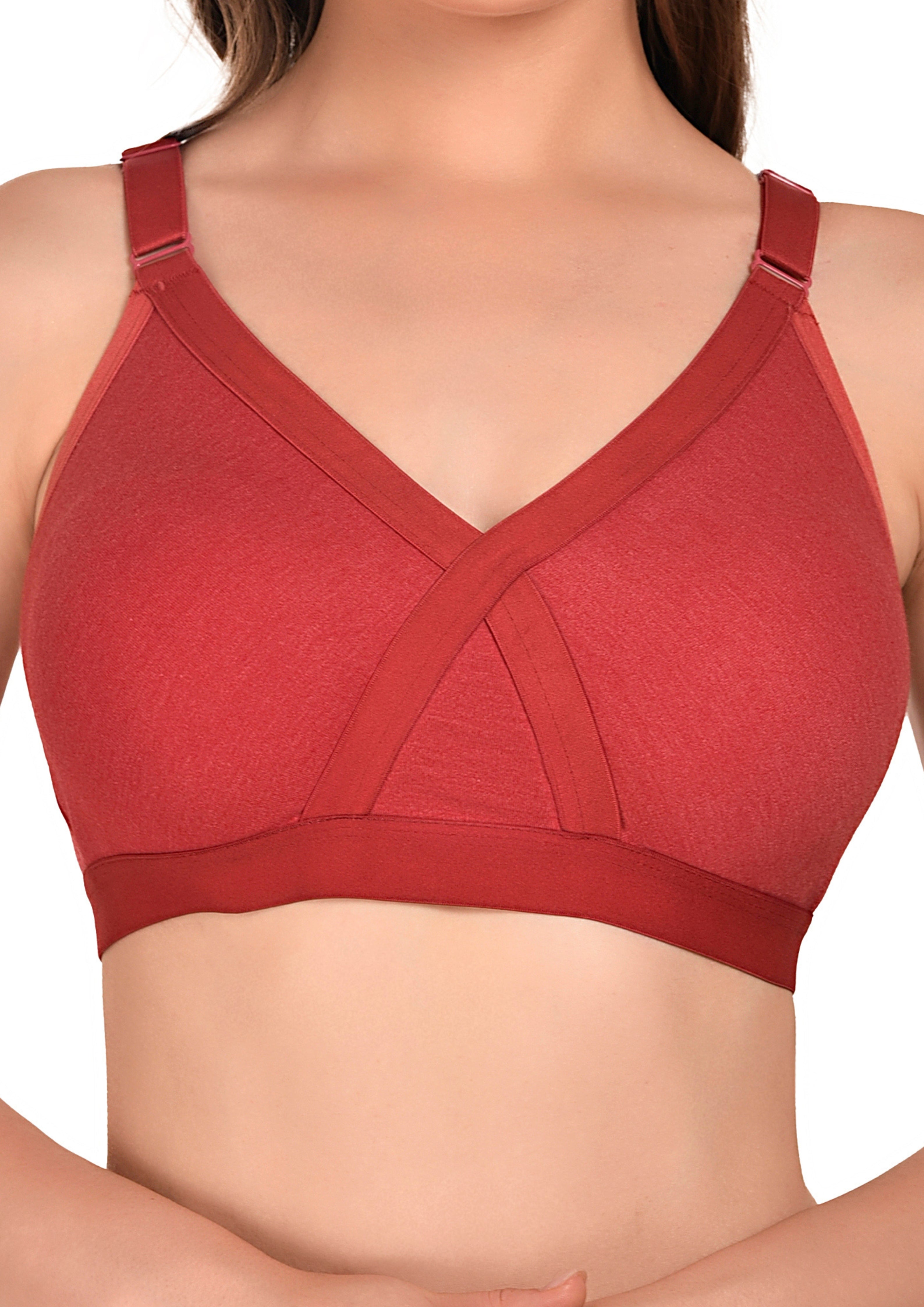 Breathable Seamless Full Coverage Bra – Red, Non-Wired, Everyday Wear