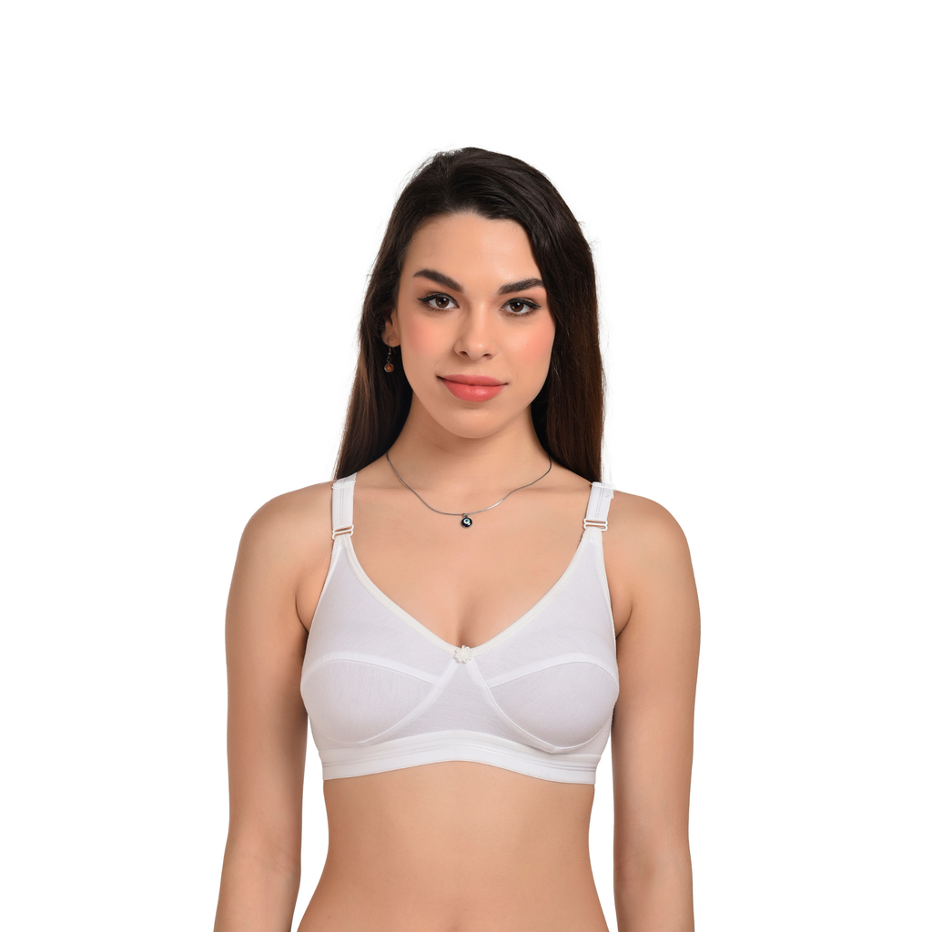 Full Coverage Seamed Bra – White, Non-Wired, Everyday Comfort