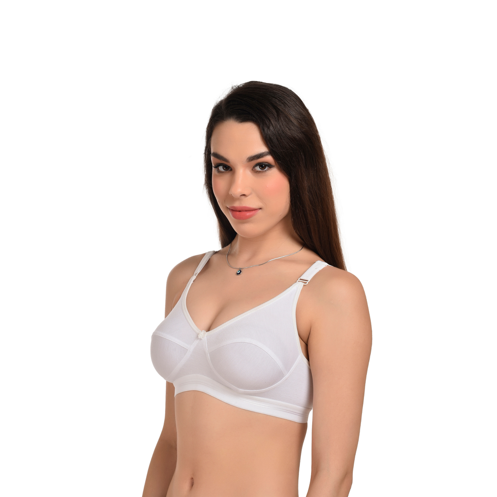 Full Coverage Seamed Bra – White, Non-Wired, Everyday Comfort