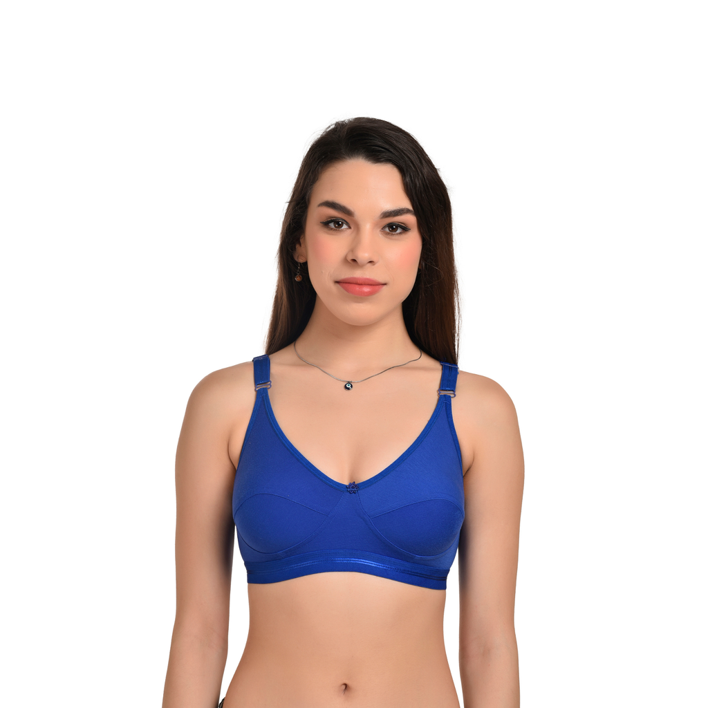 Full Coverage Seamed Bra – Dark Blue, Non-Wired, Everyday Comfort