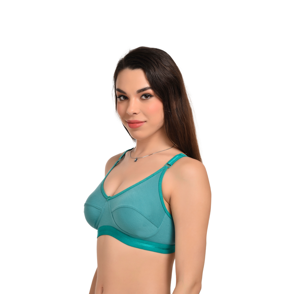 Full Coverage Seamed Bra Dark Green Non-Wired Everyday Comfort - Teenplus