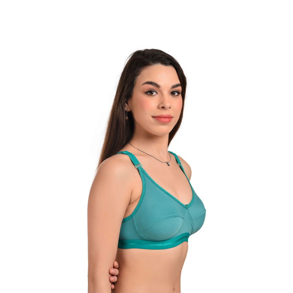 Full Coverage Seamed Bra Dark Green Non-Wired Everyday Comfort - Teenplus