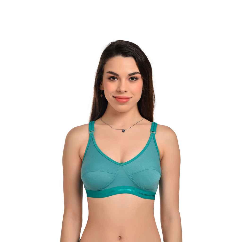Full Coverage Seamed Bra – Dark Green, Non-Wired, Everyday Comfort