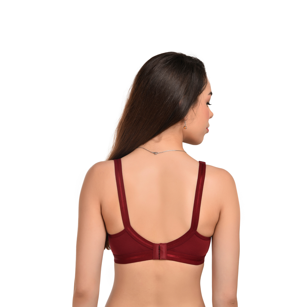 Full Coverage Seamed Bra Maroon Non-Wired Everyday Comfort - Teenplus