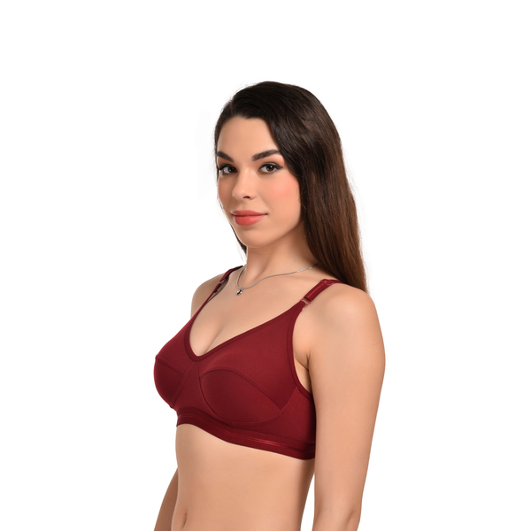 Full Coverage Seamed Bra Maroon Non-Wired Everyday Comfort - Teenplus