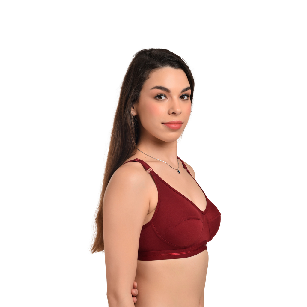 Full Coverage Seamed Bra – Maroon, Non-Wired, Everyday Comfort