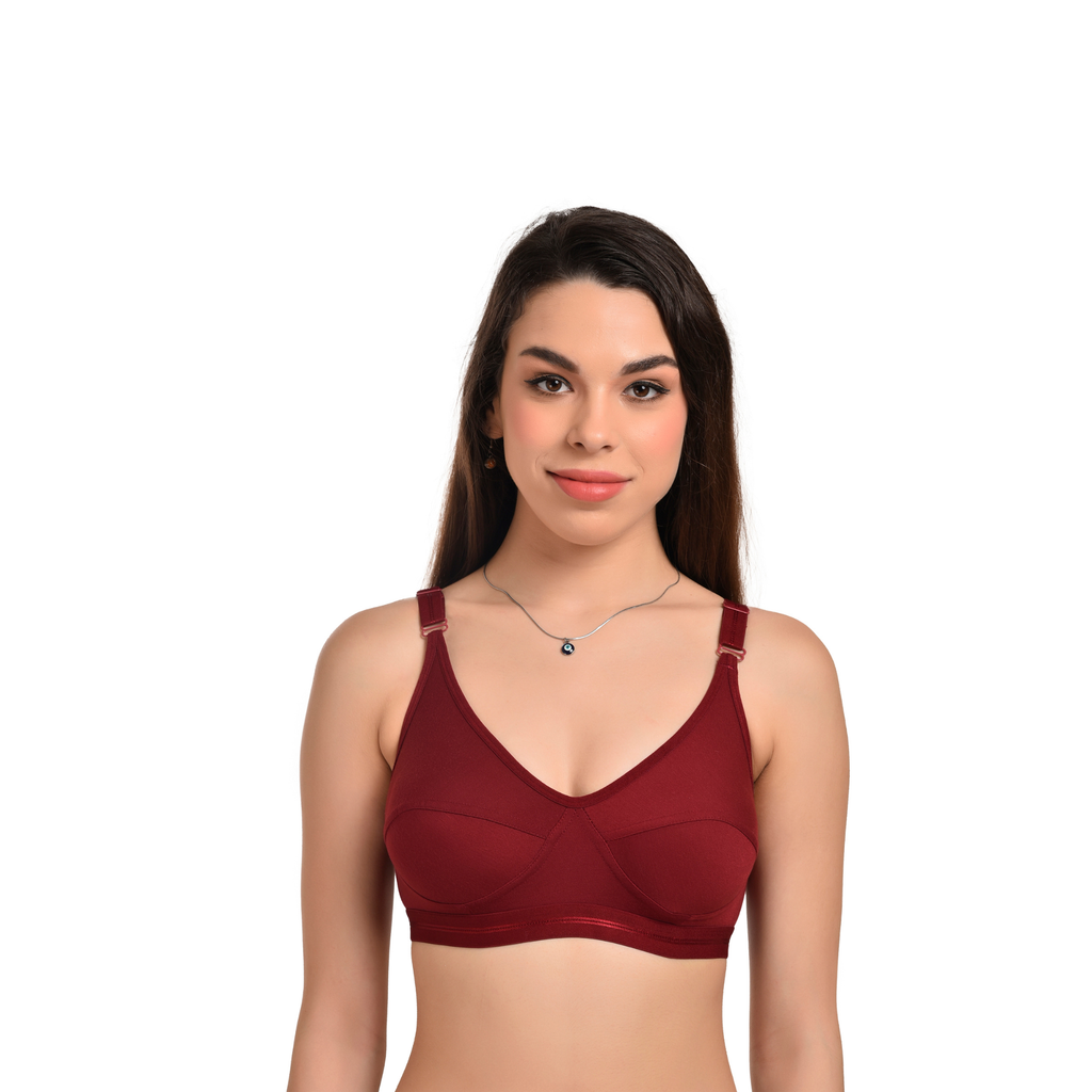 Full Coverage Seamed Bra – Maroon, Non-Wired, Everyday Comfort