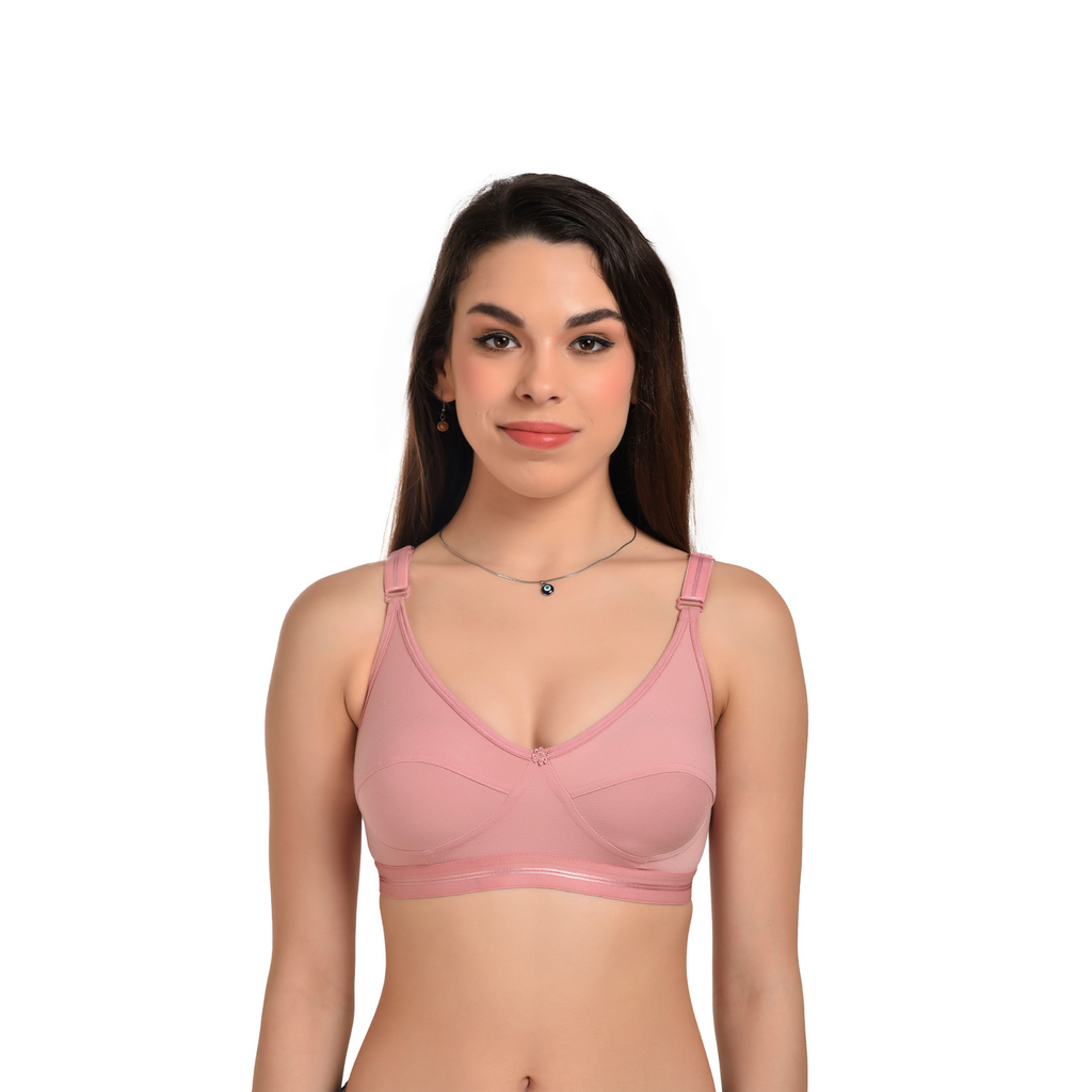 Full Coverage Seamed Bra Pink Non-Wired Everyday Comfort - Teenplus