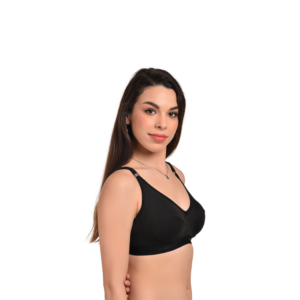 Full Coverage Seamed Bra – Black, Non-Wired, Everyday Comfort