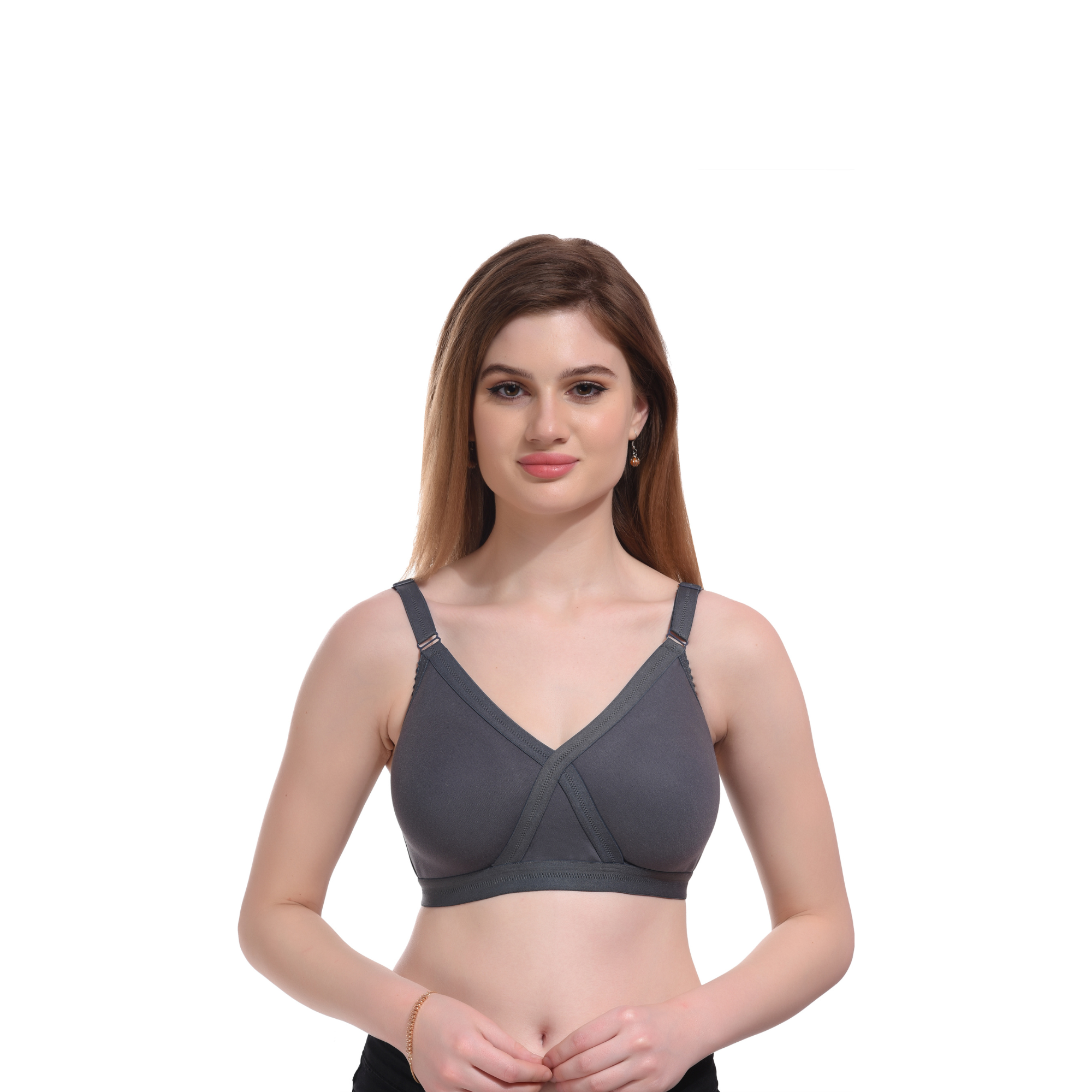 Womens Seamless Full Coverage Comfort Bra Grey Non-Wired Everyday Wear - Teenplus