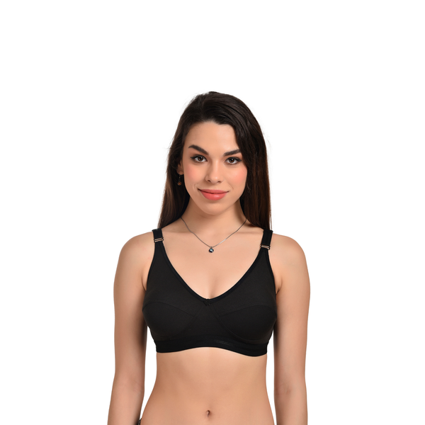 Full Coverage Seamed Bra Black Non-Wired Everyday Comfort - Teenplus