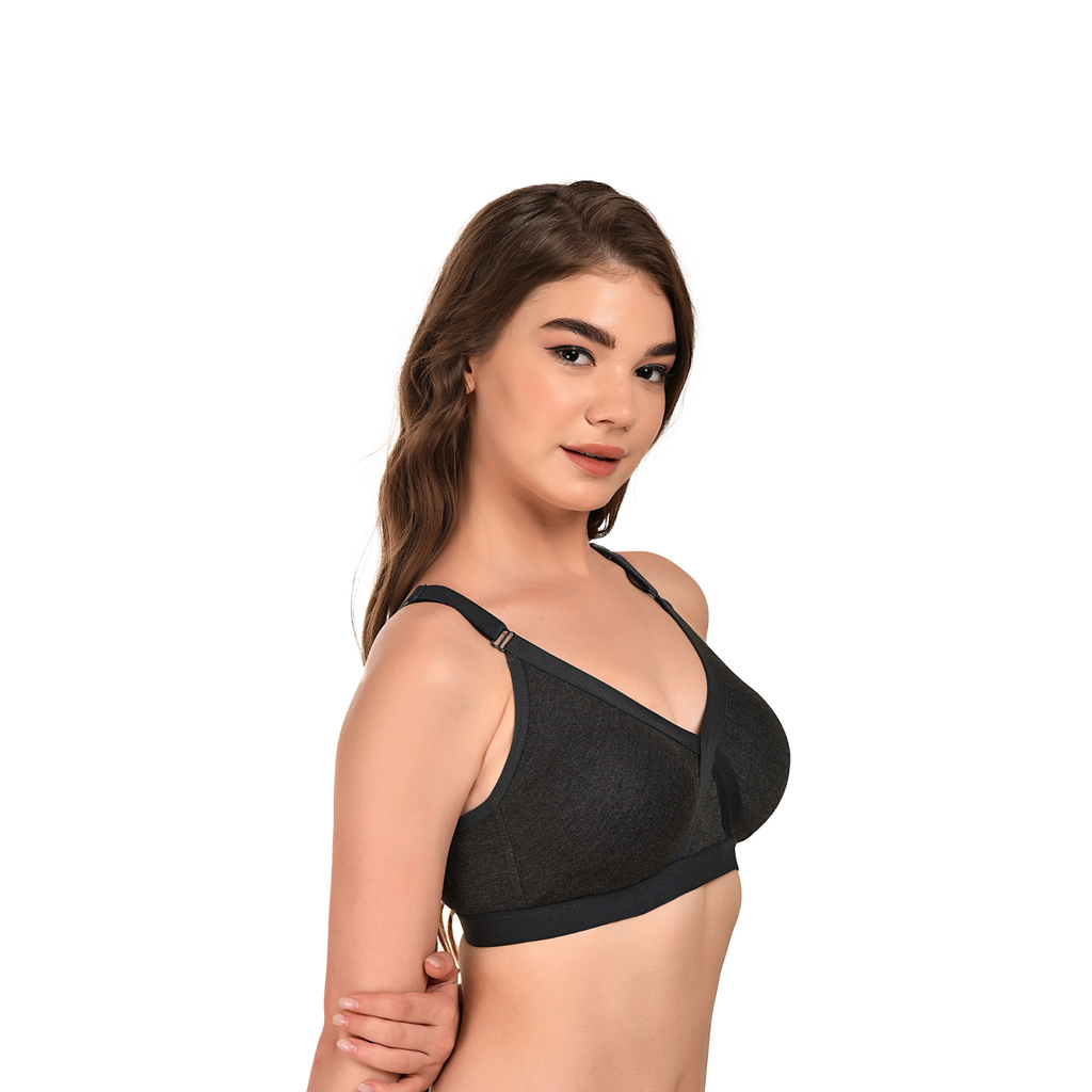 Breathable Seamless Full Coverage Bra Dark Grey Non-Wired Everyday Wear - Teenplus