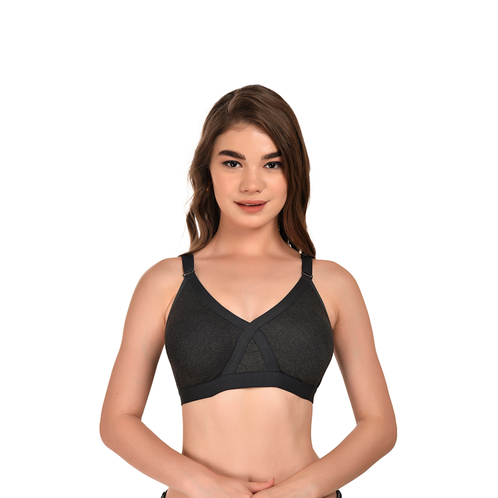 Breathable Seamless Full Coverage Bra – Dark Grey, Non-Wired, Everyday Wear