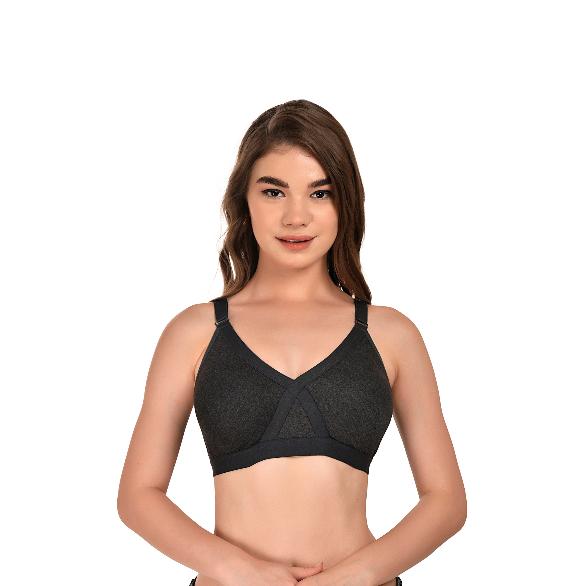 Breathable Seamless Full Coverage Bra – Dark Grey, Non-Wired, Everyday Wear