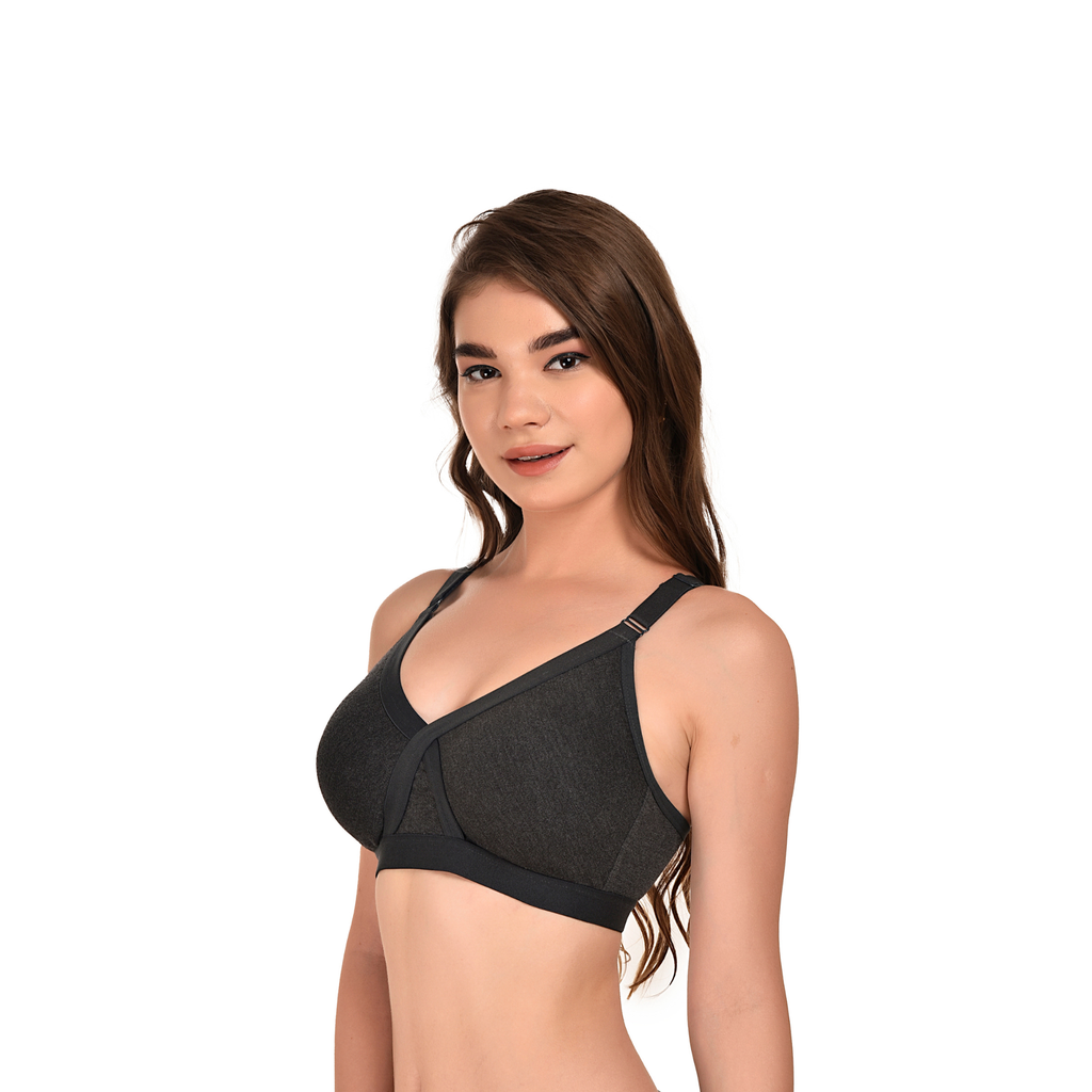 Breathable Seamless Full Coverage Bra – Dark Grey, Non-Wired, Everyday Wear