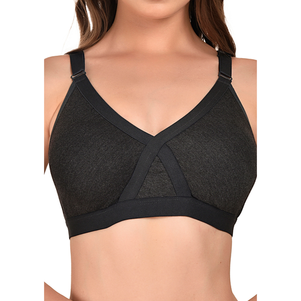 Breathable Seamless Full Coverage Bra – Dark Grey, Non-Wired, Everyday Wear hover