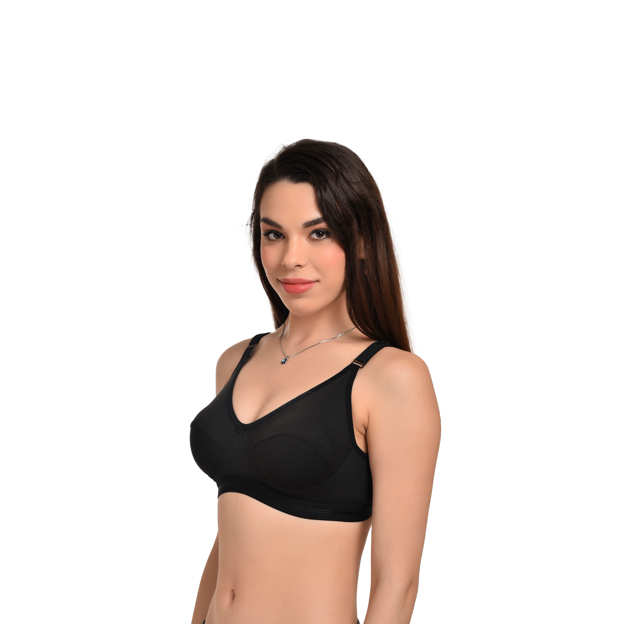 Full Coverage Seamed Bra – Black, Non-Wired, Everyday Comfort
