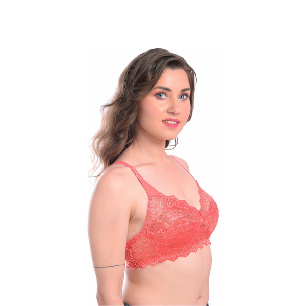 Premium Fancy Full Coverage T-Shirt Bra Pink Non-Padded Non-Wired Women India - Teenplus
