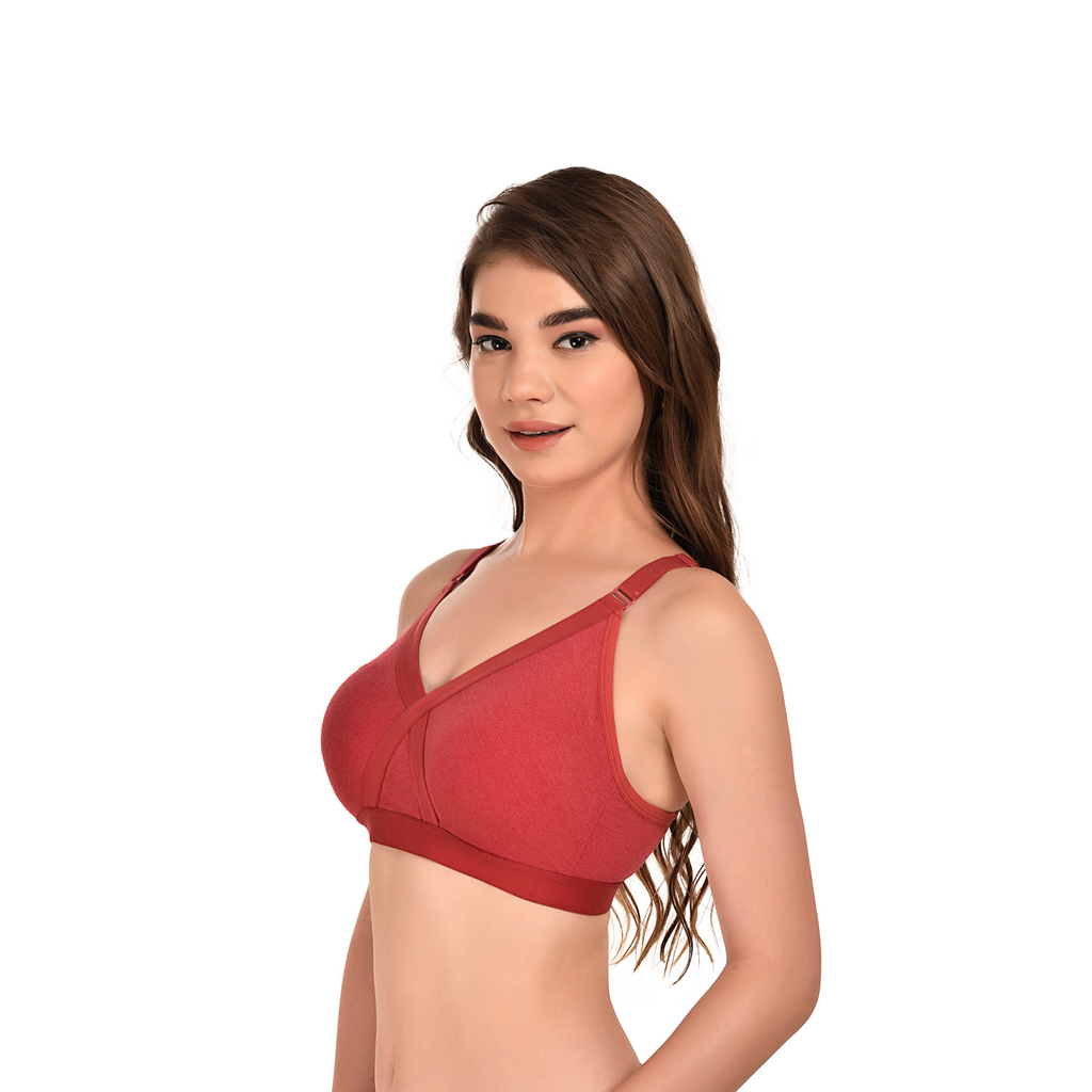 Breathable Seamless Full Coverage Bra – Red, Non-Wired, Everyday Wear
