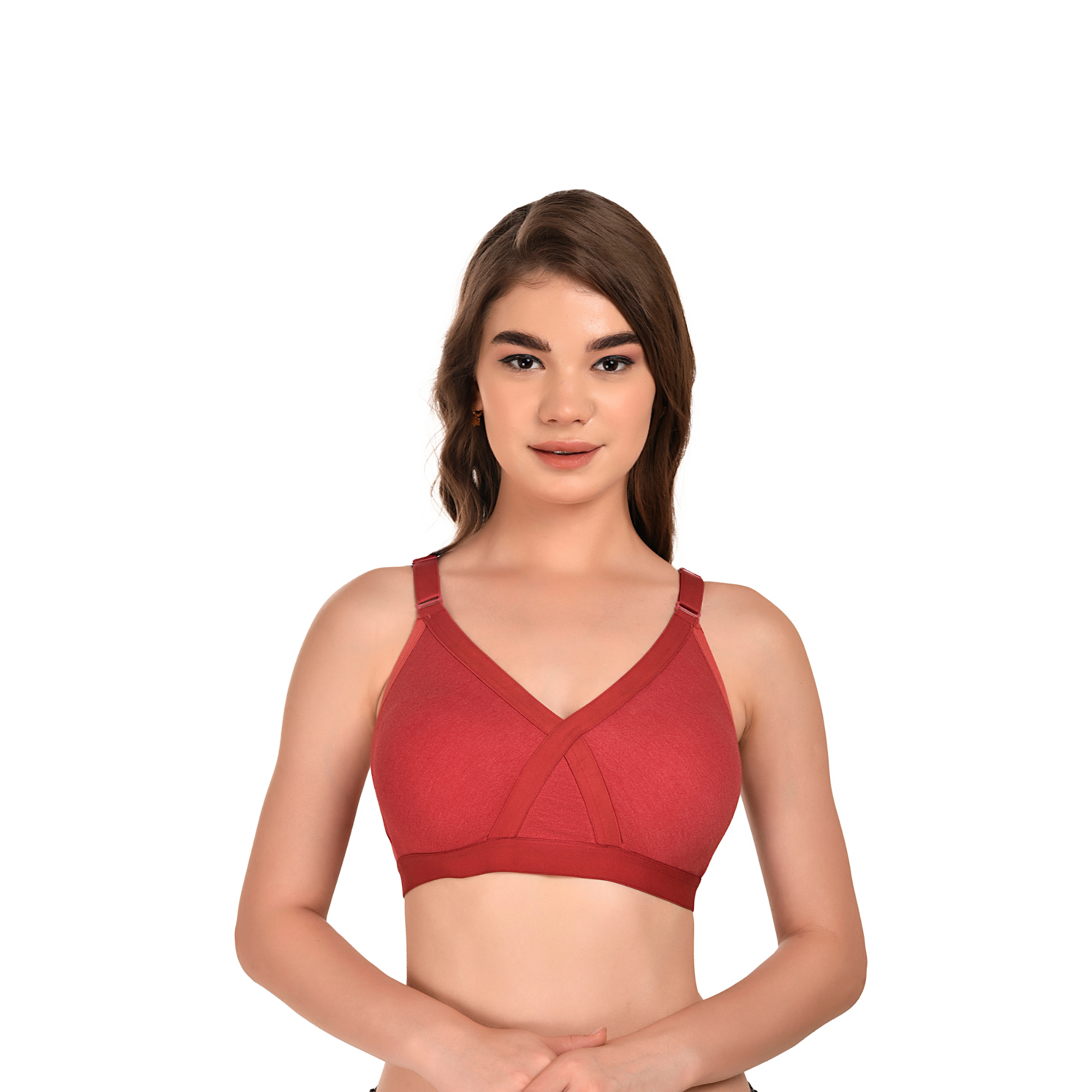 Breathable Seamless Full Coverage Bra Red Non-Wired Everyday Wear - Teenplus