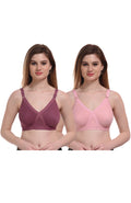 Premium Seamless T-Shirt Bra Combo Purple Pink Non-Wired Full Coverage - Teenplus