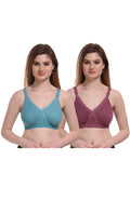 Premium Seamless Full Coverage Bra Combo Purple Green Non-Wired - Teenplus