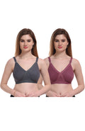 Premium Seamless Full Coverage Bra Combo Purple Dark Grey Non-Wired - Teenplus