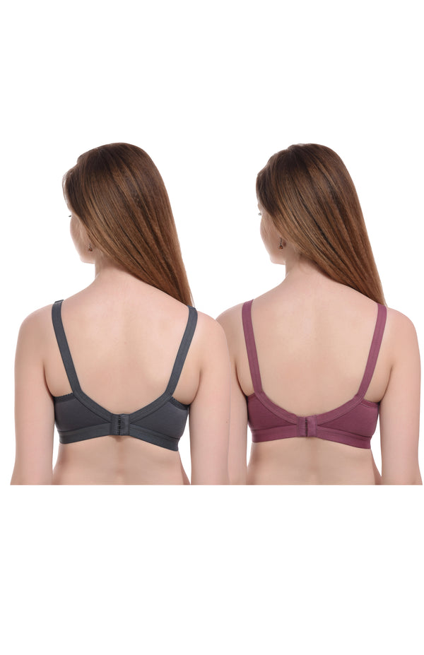 Premium Seamless Full Coverage Bra Combo – Purple & Dark Grey, Non-Wired hover