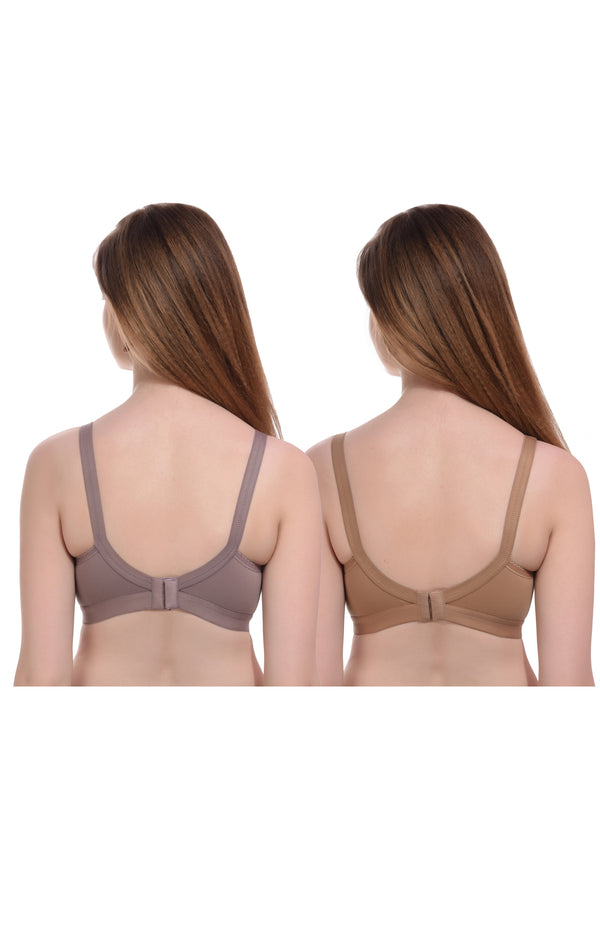 Premium Seamless Non-Padded Bra Combo – Mauve & Nude, Non-Wired hover