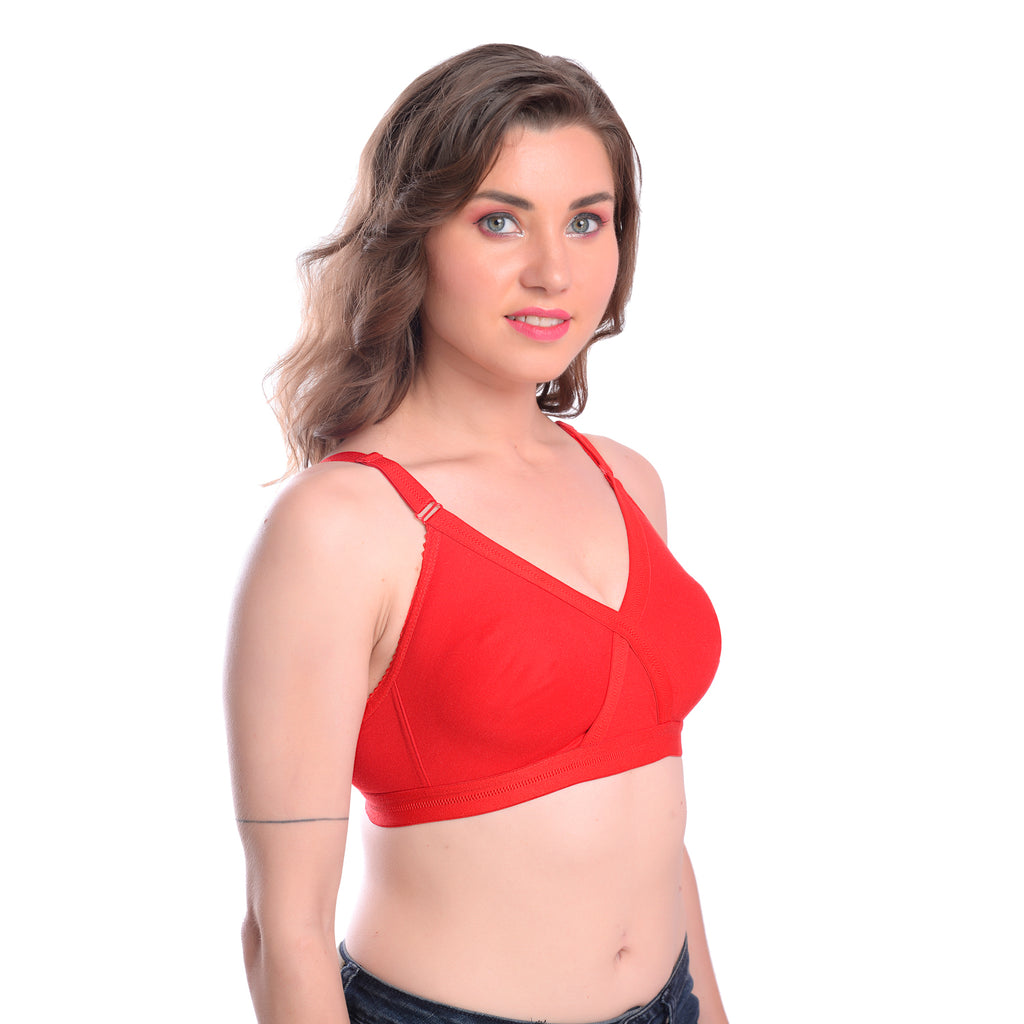 Women's Seamless Comfort Bra – Red, Wire-Free, Full Coverage, Everyday Wear