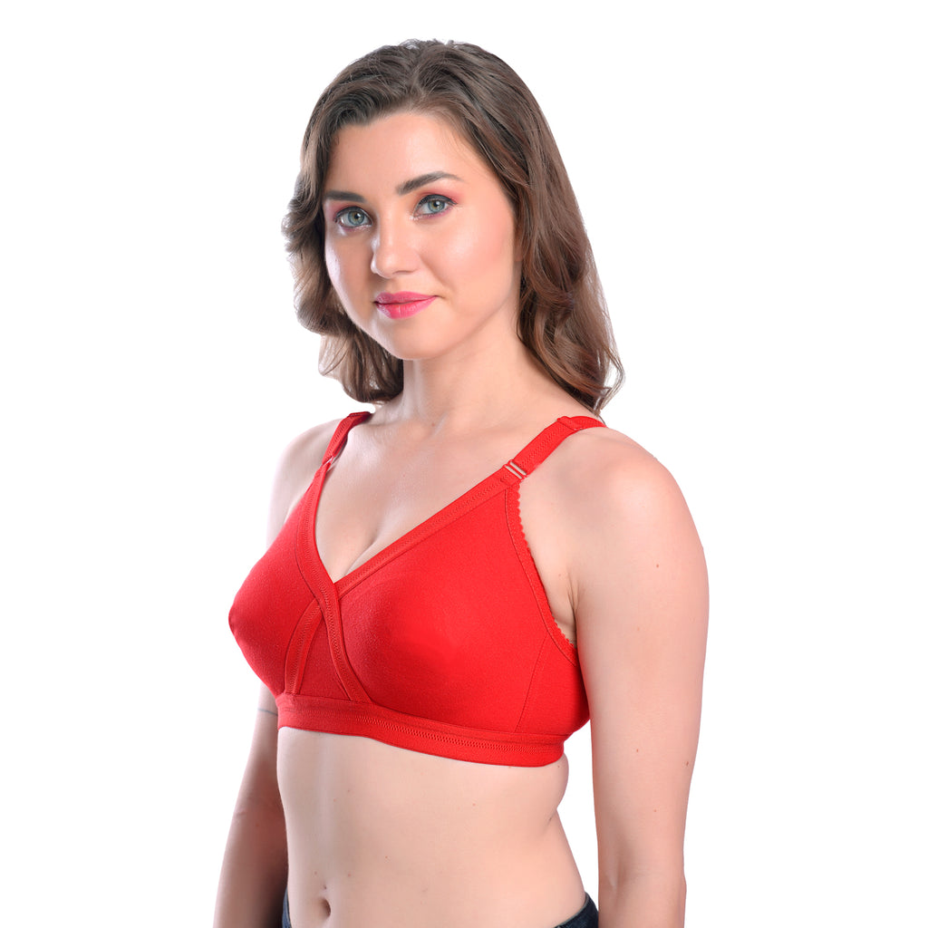 Women's Seamless Comfort Bra – Red, Wire-Free, Full Coverage, Everyday Wear