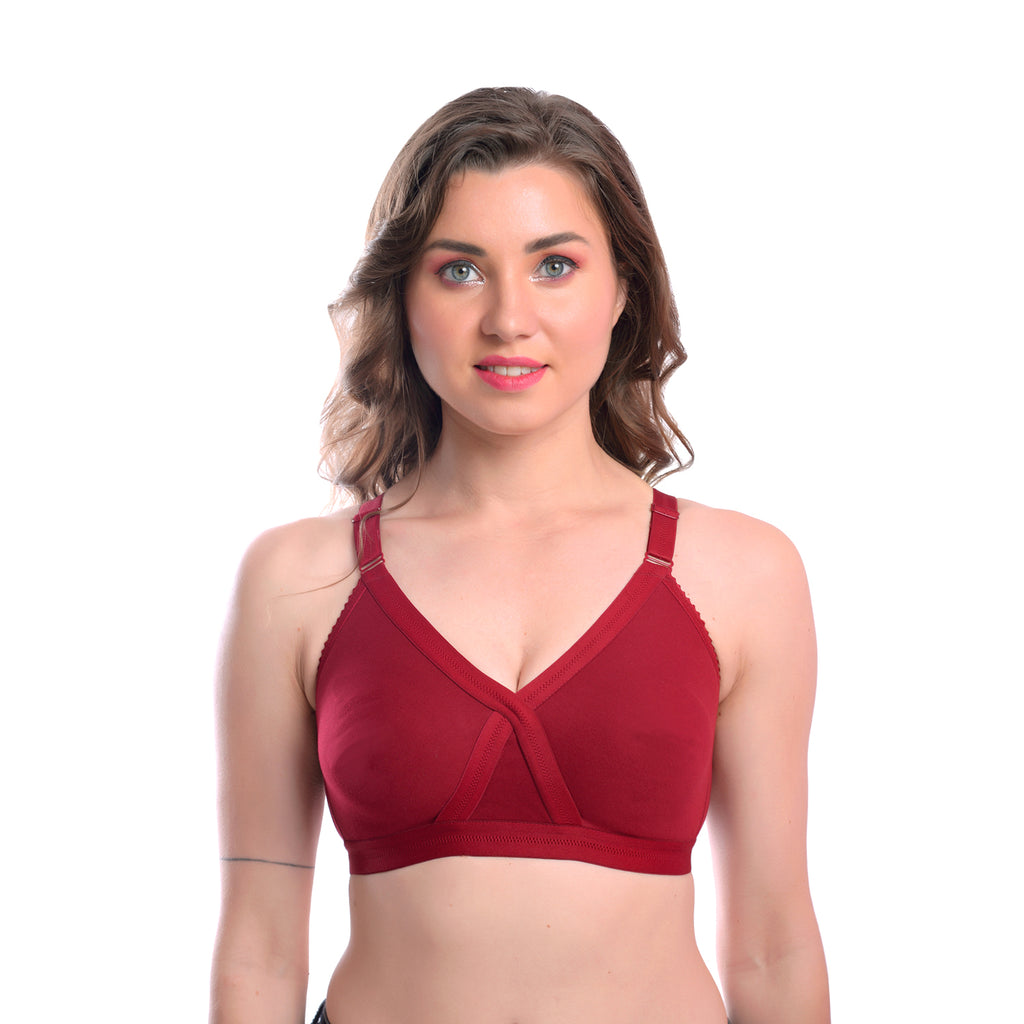 Womens Seamless Comfort Bra Maroon Wire-Free Full Coverage Everyday Wear - Teenplus