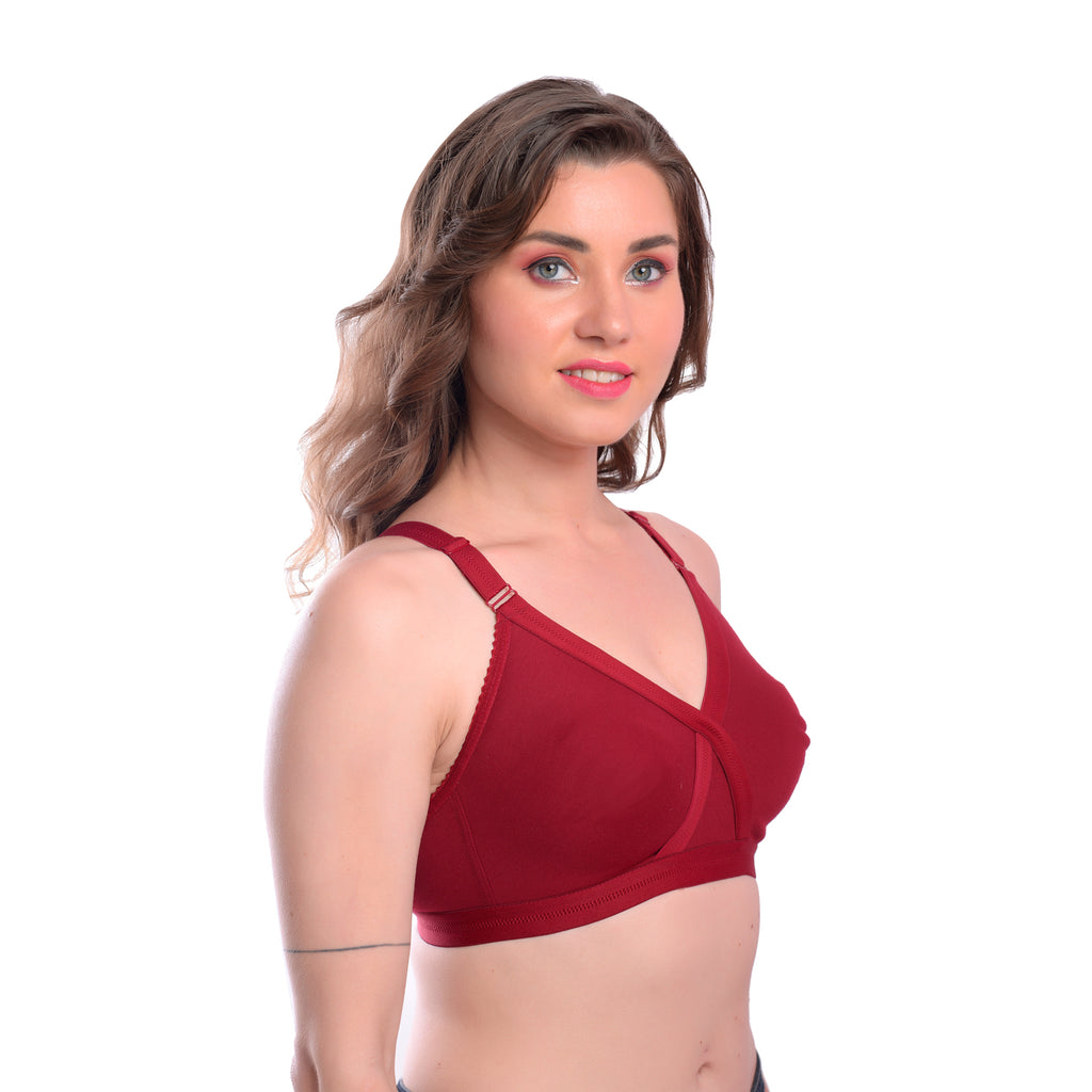 Women's Seamless Comfort Bra – Maroon, Wire-Free, Full Coverage, Everyday Wear