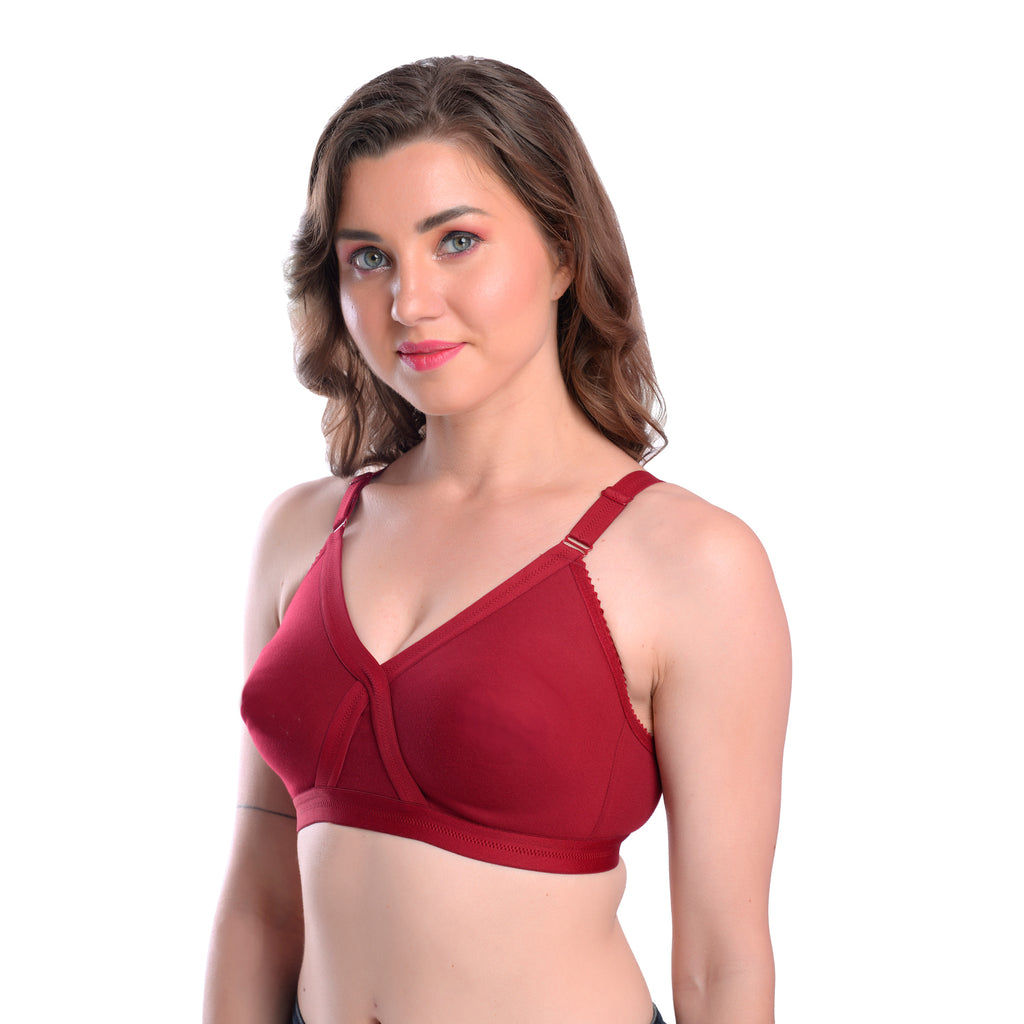 Women's Seamless Comfort Bra – Maroon, Wire-Free, Full Coverage, Everyday Wear