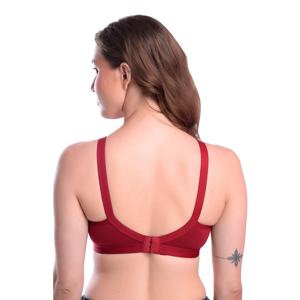 Womens Seamless Comfort Bra Maroon Wire-Free Full Coverage Everyday Wear - Teenplus