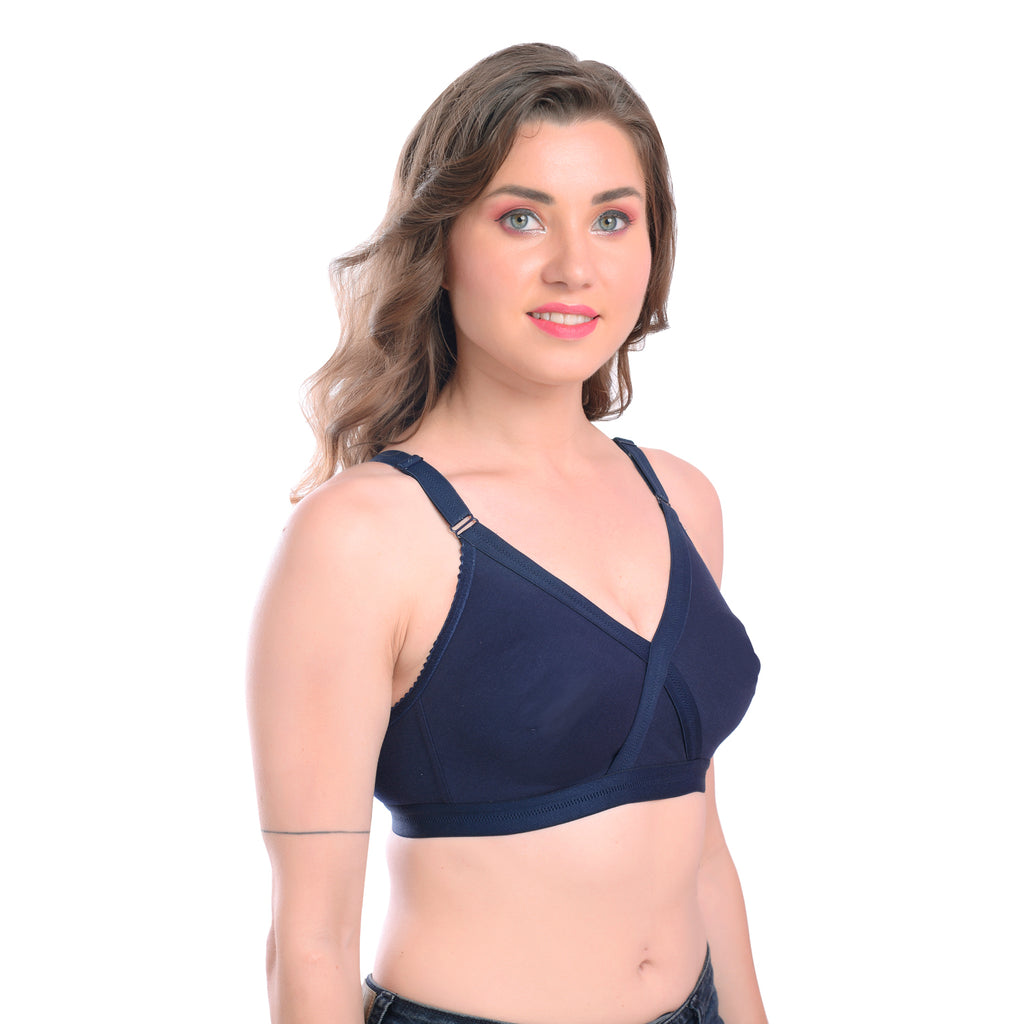 Women's Seamless Comfort Bra – Navy Blue, Wire-Free, Full Coverage, Everyday Wear