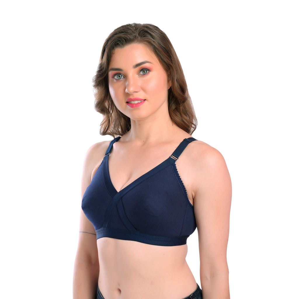 Women's Seamless Comfort Bra – Navy Blue, Wire-Free, Full Coverage, Everyday Wear