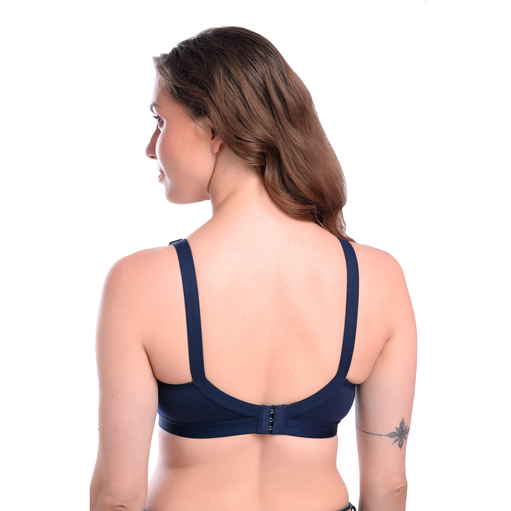 Womens Seamless Comfort Bra Navy Blue Wire-Free Full Coverage Everyday Wear - Teenplus
