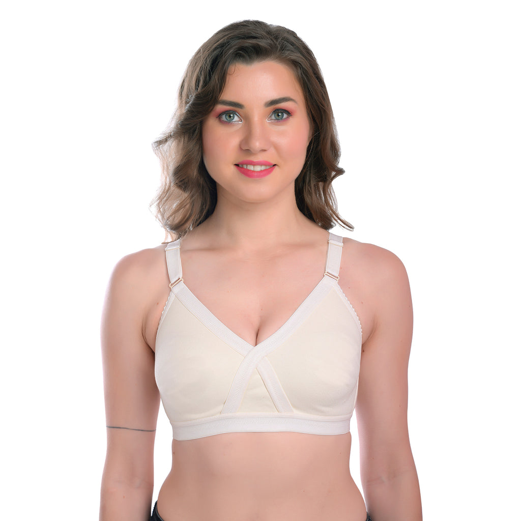 Womens Seamless Comfort Bra Cream Wire-Free Full Coverage Everyday Wear - Teenplus