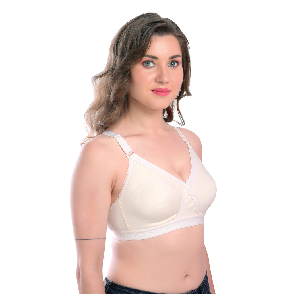 Women's Seamless Comfort Bra – Cream, Wire-Free, Full Coverage, Everyday Wear