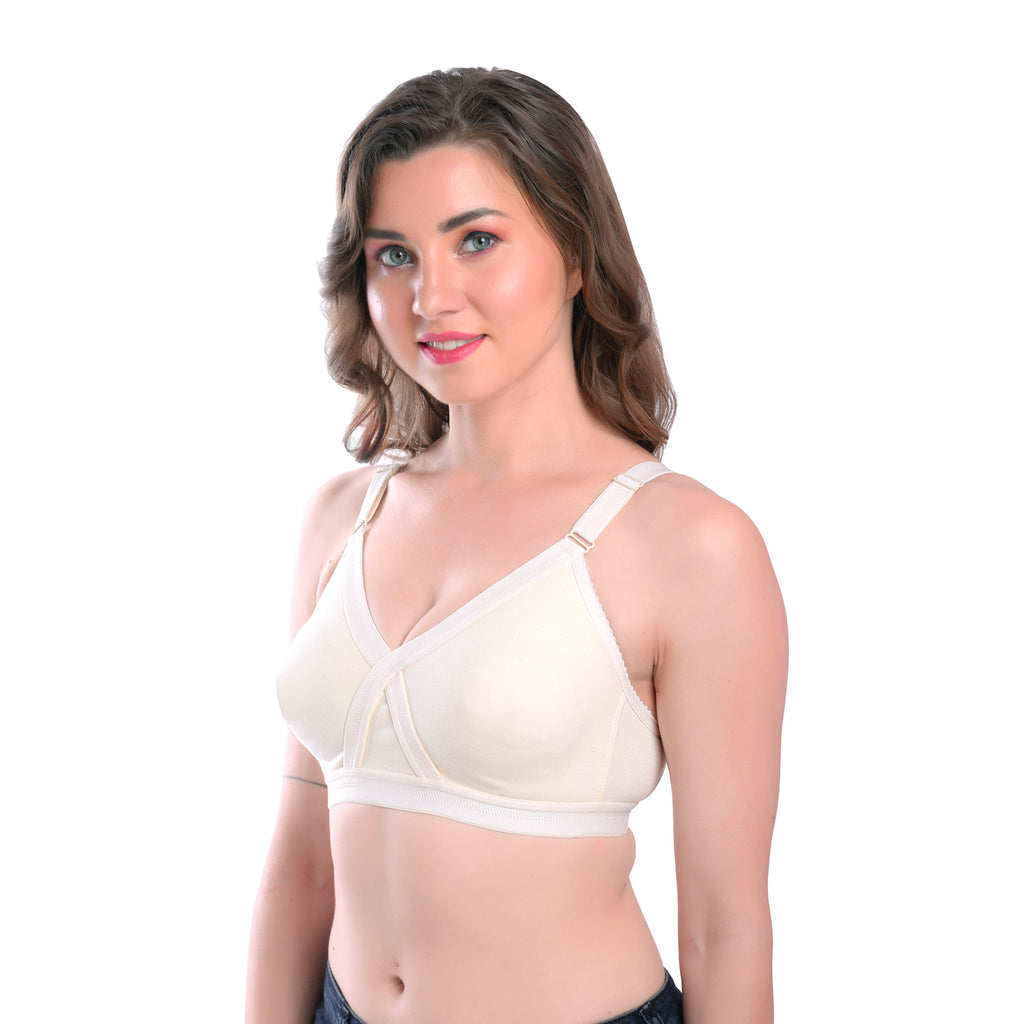 Women's Seamless Comfort Bra – Cream, Wire-Free, Full Coverage, Everyday Wear